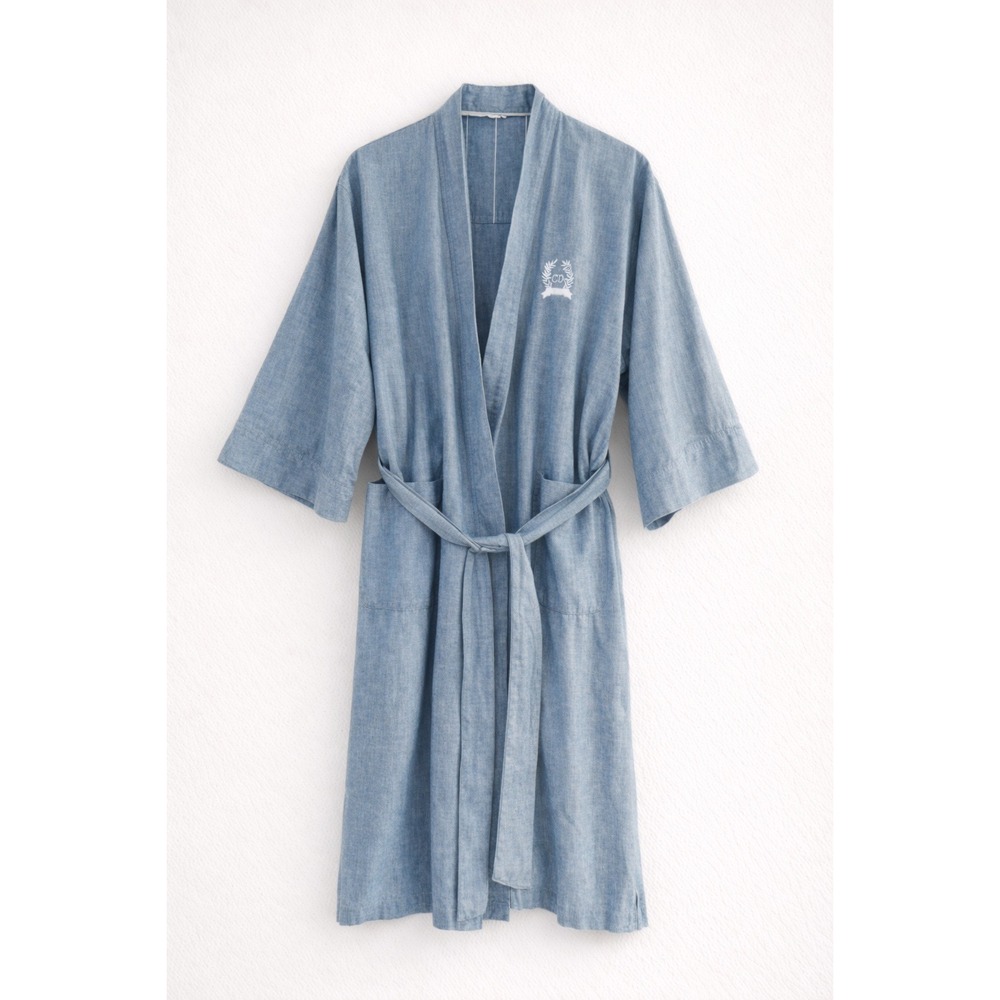 Christian‎ Dior Monsieur Chambray Robe Kimono Style Belted Blue Cotton